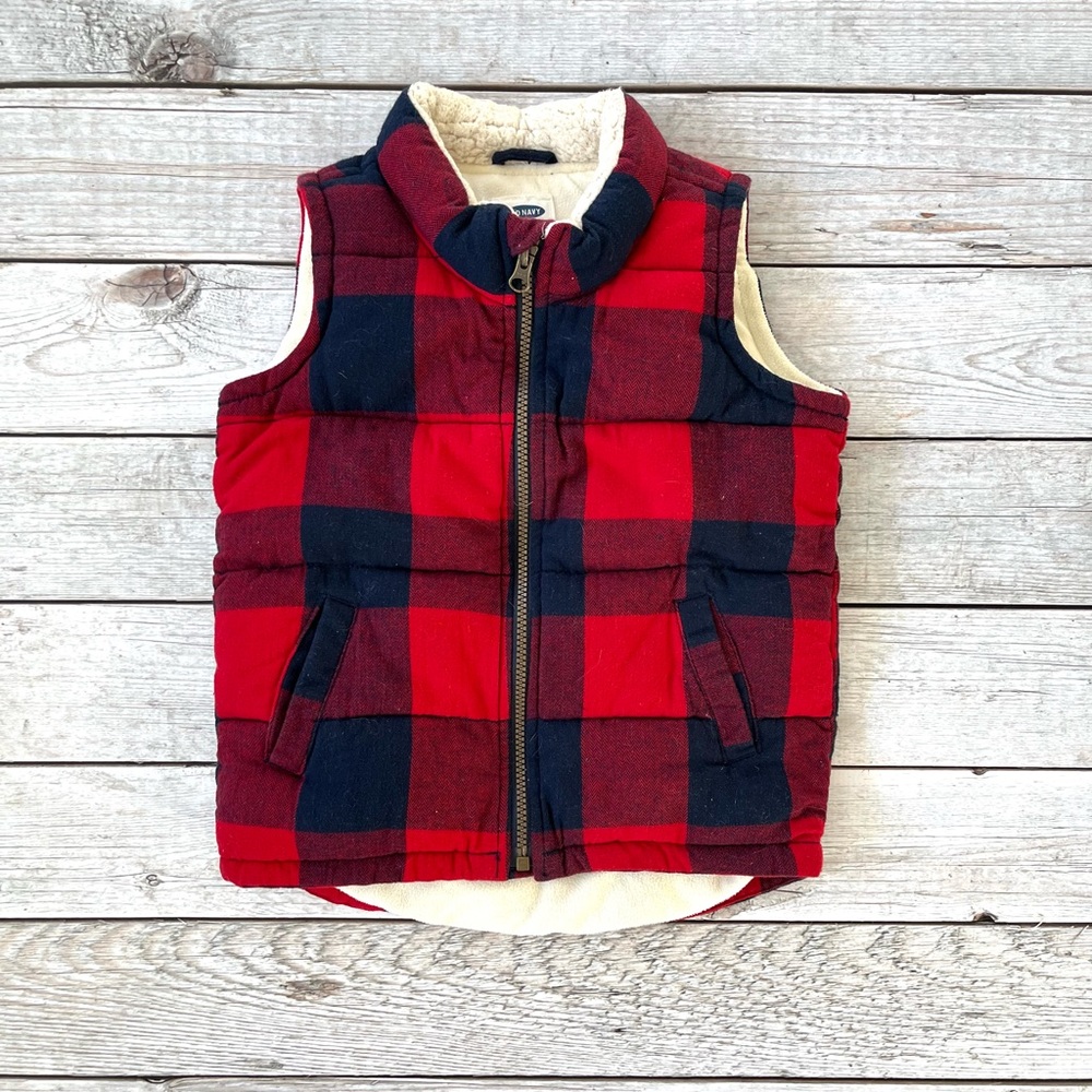 Old Navy Red/Navy Buffalo Plaid Vest